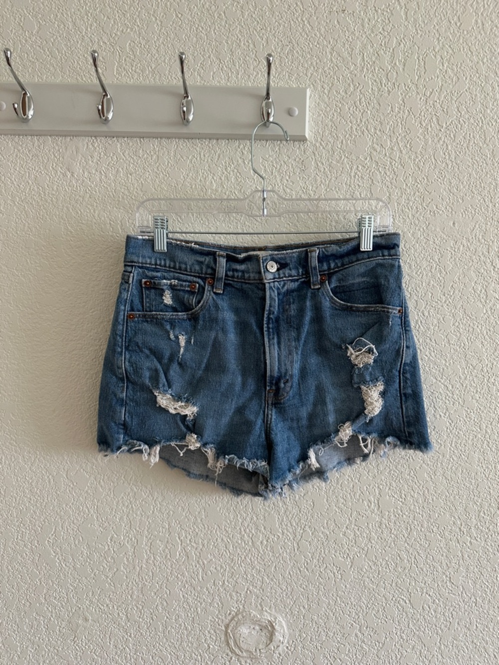Abercrombie & Fitch Womens Mom Short High Rise Distressed Blue Denim Shorts Sz 6
